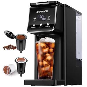 SHARDOR Coffee Maker Hot & Iced With Bold Setting,Single Serve Coffee Maker For K Cup And Grounds，52 Oz Removable Water Tank,6-14 Oz Brew Sizes,One Cup Kcup Coffee Machine With Reusable Filter, Black