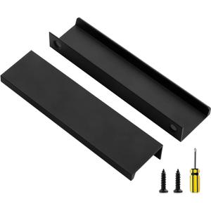 Ravinte 3 Pack Finger Pulls for Cabinets 128mm/5 Length Black Edge Pulls Matte Black Finger Cabinet Concealed Handles for Kitchen Drawer Tab Handle
