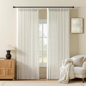Pinch Pleated Linen Curtains 90 Inch Length for Living Room & Bedroom, Natural Light Filtering Pleat Drapes, Memory Trained Semi-Sheer Window Curtain with Hooks for Farmhouse, 2 Panels 40"Wx90"L