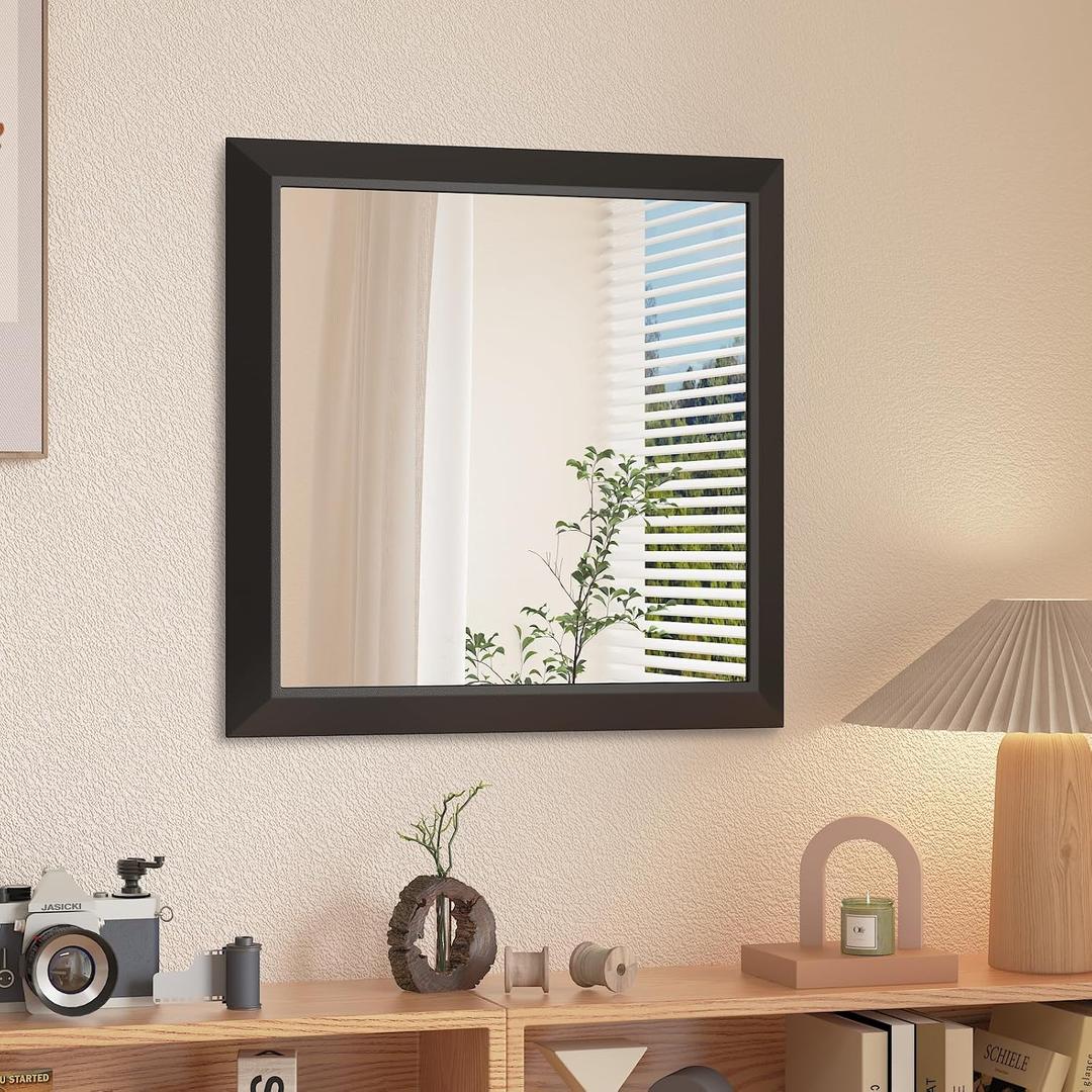 SMIROR Matte Black Bathroom Mirror for Over Sink 20x 20 inch, Metal Thick Frame Rectangle Vanity Mirror for Wall, Anti-Rust, Horizontally or Vertically Mounted