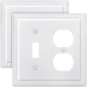 2-Pack Combination Wall Plate, 1 Toggle/1 Duplex Switch and Outlet Covers, Decorative Pure White Beaded Face Plate, 4.96''*4.88'', Midsize (1 Toggle/1 Duplex 2PK)