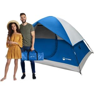 4 Person Camping Tent with Rainfly and Carrying Bag - Easy Pop Up Family Tents for Camping Essentials, Beach, Hiking, Backpacking, Mountaineering and Camp Travel