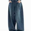EMMIOL Baggy Jeans Women Wide Leg Y2K Vintage Denim Pants High Rise Boyfriend Dark Wash Pants (S)