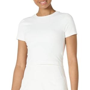 Amazon Essentials Womens Active FormFlex Buttery Soft Short Sleeve Slim Fit Crop Layering Workout Top, Large