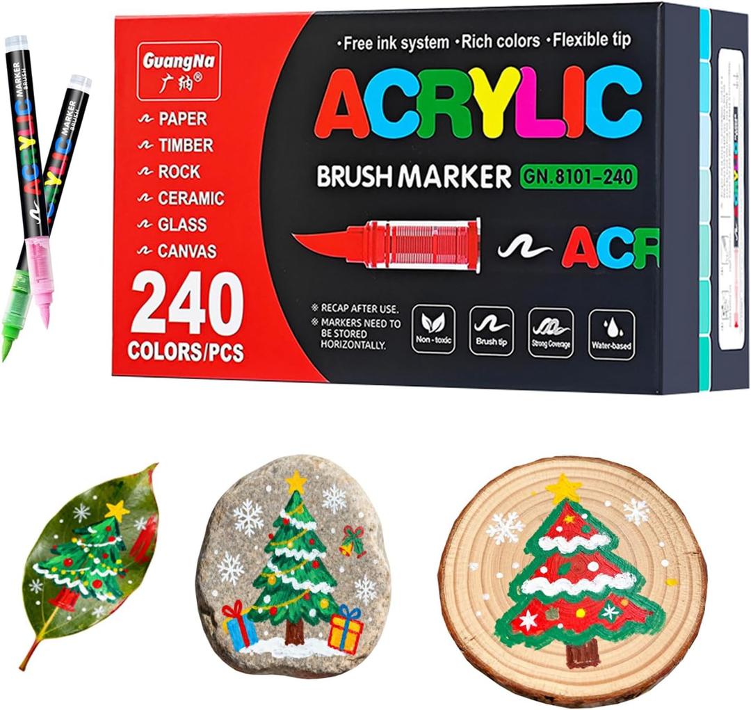Acrylic Paint Markers Pens, 240 Vivid Colors Acrylic Markers Set,Direct Liquid Type, Stackable Color, Odorless Soft HeadMarkers for SchoolTooli Art Fabric & Creative Crafts (240)