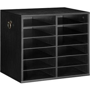 HOOBRO Literature Organizers, 12 Compartments Office Mailbox with Adjustable Shelves, Wood Countertop Literature Sorter for Office, Home, Classroom, Mailrooms Organization Black BK12WF01