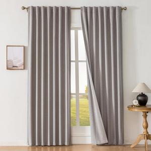 Greyish Taupe 100% Blackout Curtains 63 Inch Length, Linen Light Blocking Drapes for Bedrom, Thermal Insulated Window Curtain Panels, Small Room Darkening Shades (50"W x 63"L (Pack of 2), Rod Pocket & Loops | Taupe)