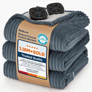Bedsure GentleSoft Electric Blanket Queen Size - Soft Ribbed Flannel Heated Blanket with Dual Control, Heating with 10 Heat Settings & 10 Time Settings, 8 hrs Timer Auto Shut Off (84x90 inches, Grey)