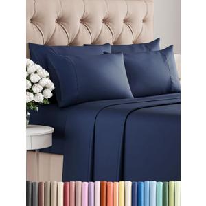 CGK Linens Full 6 Piece Sheet Set - Cooling Sheets for Hot Sleepers - Hotel Luxury Bedding Set w/ 8-16 Inch Deep Pockets - 1 Flat & 1 Fitted & 4 Pillowcases - Soft, Comfy & Wrinkle Free - Navy Blue