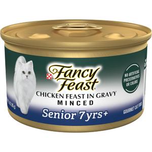 Purina Fancy Feast Senior Wet Cat Food 7 Years Plus Chicken Feast in Gravy Minced - (Pack of 24) 3 oz. Cans (EXP 03/31/28)