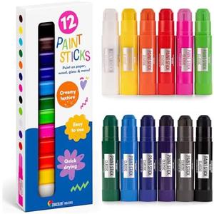 Zenacolor Tempera Paint Sticks - 12 Colors Kids Paints - Non-Toxic Washable Paint Sticks for Kids - Mess Free Quick Drying Art Supplies for Toddlers
