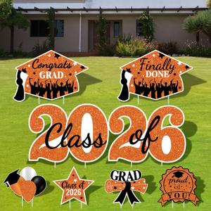 2026 Graduation Yard Sign Stakes Decorations - Congrats Grad Class of 2026 Outdoor Lawn Decor - High School College Grad Graduation Party Decoration Supplies(Orange)