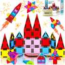 Mini Magnetic Tiles for Kids, Magnetic Building Set, Construction STEM Travel Toys for Boy Girl Ages 3+, Montessori Preschool Learning Educational Sensory Magnet Creative Toy Gift for Toddlers, 32 Pcs