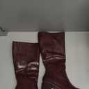 VOMIRA Knee High Boots Women Wide Calf Boots for Women Square Toe Tall Boots Chunky Heel Leather Long Boots Winter Fall Boots Black Boots for Women (9, Burgundy)