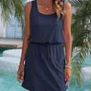 AUSELILY Summer Dresses for Women 2026 Casual Sleeveless Drawstring Waist Beach Cover up Mini Short Dresses with Pockets (S)