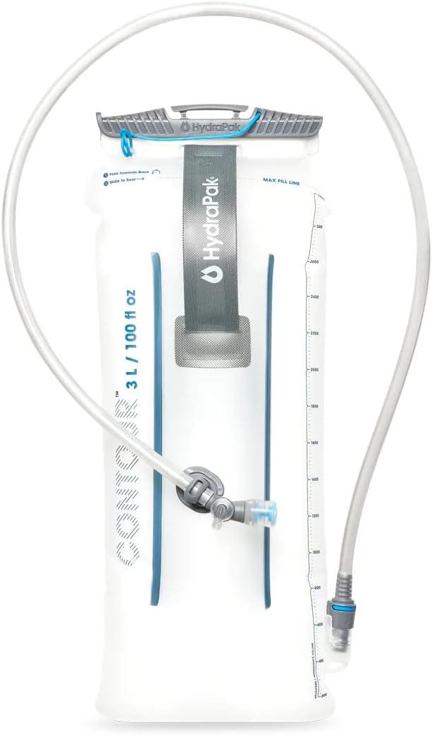 HydraPak Water Reservoir (1.5L, 2L, 3L) - Hydration Bladder Fits Most Backpacks  High-Flow Bite Valve, Leak Proof, Fully Reversible, and Dishwasher Safe (Contour 3 Liter)