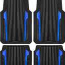 CAR PASS Heavy Duty Rubber Car Mats Metallic,Aluminum Film All Weather Floor Mats Waterproof Universal Trim to Fit Automotive SUV Sedan Van 4 Piece Anodized Deep Dish Two-Tone Sporty Black Blue Chrome