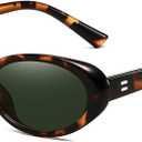 Retro Oval Sunglasses for Women Men Fashion Small Oval Sunglasses 90s Vintage Shades (A3 Leopard/G15)