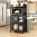 4-Tier Kitchen Bakers Rack with Power Outlet and Rolling Wheels, Microwave Stand with Storage, Adjustable Kitchen Shelves Freestadning, Coffee Bar Station, Bakers Rack for Spices, Pots and Pans, Brown
