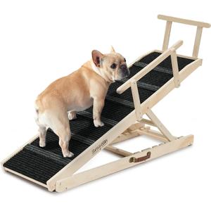 Dog Ramp for Bed - 53.3" Long Foldable Pet Ramp for Small Large Dogs - Dog Ramps for High Beds Couch Car/SUV - Pet Stairs High Traction with Platform 7 Adjustable Heights 17" to 30" Up to 200LBS, Wood (Black+x-large)