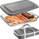 Glass Baking Dish with Lid, 9 x 13in High Borosilicate Glass Casserole with Insulated Carry Bag, Heat Resistant Food Container for Oven, Microwave, Freezer