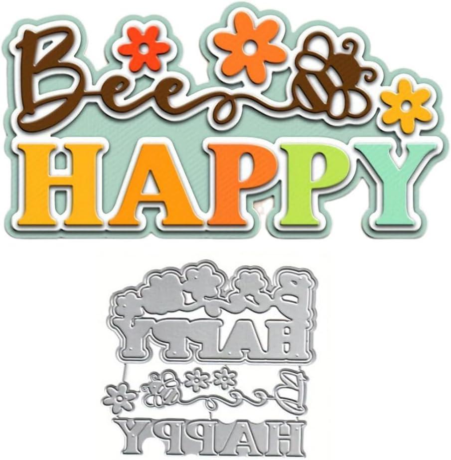 LZBRDY Bee Happy Flower Wishes Words Embossing Metal Cutting Dies for Card Making and Scrapbooking, Arts Crafts Birthday Thanksgiving Christmas Die Cuts Stencil (LZT80321)
