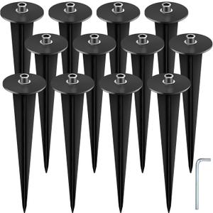 12 Packs Metal Threaded Spikes Solar Light Stakes Replacement LED Solar Lights Spike with 12 Hex Screws Solars Pathway Light Ground Spike for Outdoor Yard,Balcony