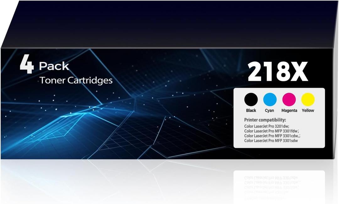 218X Toner Cartridges for Laser jet Pro 3301sdw 3301fdw With Chip Compatible with HP 218X 218A Color Laser jet Pro 3201dw MFP 3301sdw 3301fdw 3301cdw Printer W2180X Toner (Black Cyan Yellow Magenta) (High Yield)