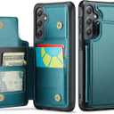 Vinich for Samsung Galaxy S24 Wallet Case with Card Holder, RFID Blocking Credit Slots Kickstand Shockproof Phone Cover Fit for Galaxy S24 6.2" Bluish Green