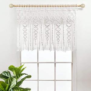 Lush Decor Boho Macrame Textured Cotton Valance, 40" W x 30" L, White - Boho Kitchen Curtains & Wall Decor - Macrame Valance - Bathroom Window Curtains