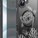Goodon for iPhone 17 Case with Privacy Screen Protector, Compatible with Magsafe, Shockproof Translucent Matte Cover - Cute Floral Design Phone Case for Women and Girls - Sea Turtle
