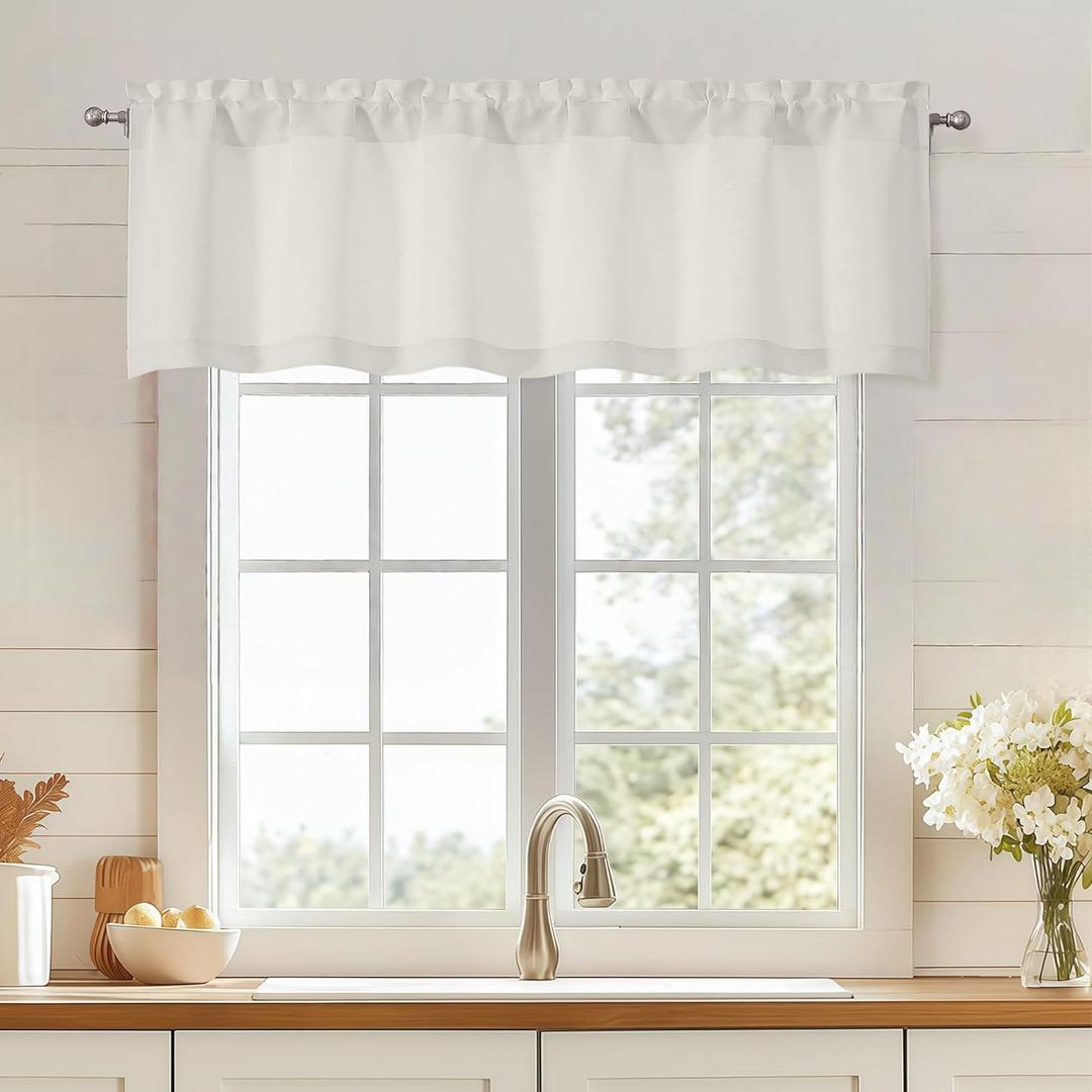 OWENIE Natural Valances for Windows, Light Filtering Small Kitchen Curtains Valance for Bedroom/Living Room, Rod Pocket Privacy Short Solid Modern Window Treatment, 60" Wx14 L, 1 Panel, Natural
