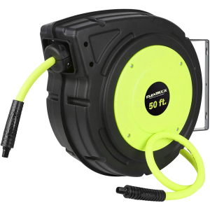 Flexzilla Retractable Enclosed Plastic Air Hose Reel, 3/8 in. x 50 ft., Heavy Duty, Lightweight, Hybrid, ZillaGreen - L8250FZ