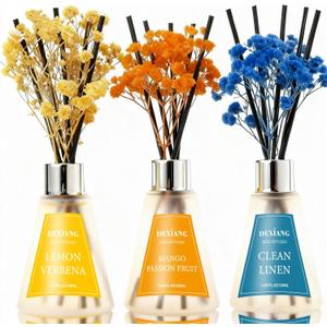 Reed Diffuser Set of 3 Pack, Lemon Verbena/Mango Passion Fruit/Clean Linen Oil Diffuser Reed Diffusers for for Home, Bathroom, Office Decor, 1.7 Fl.oz, Total 5.1Oz