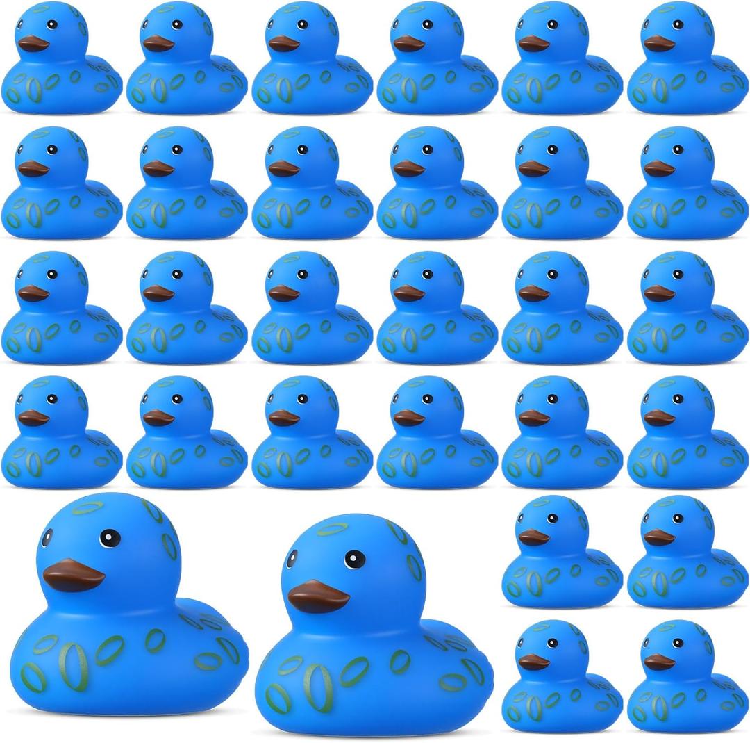 Soulchen 50 Pcs Blue Rubber Ducks Mini with Gold Ring Prints Bath Rubber Squeak and Float Duckies Gift Bulk for Adult Novelty Collectibles Birthday Decoration Party Supplies Lovers