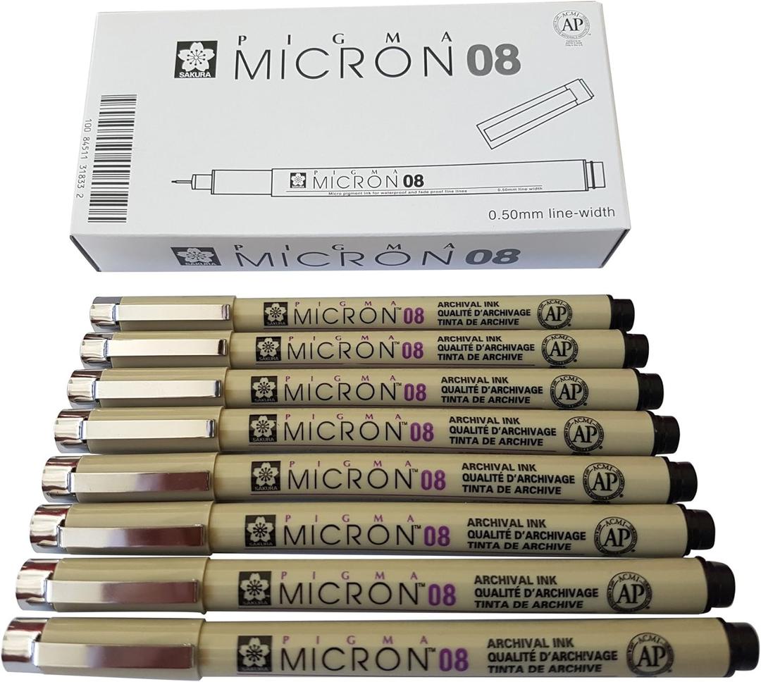 Sakura Pigma Micron pen 08 Black felt tip artist drawing pens - 8 pen set