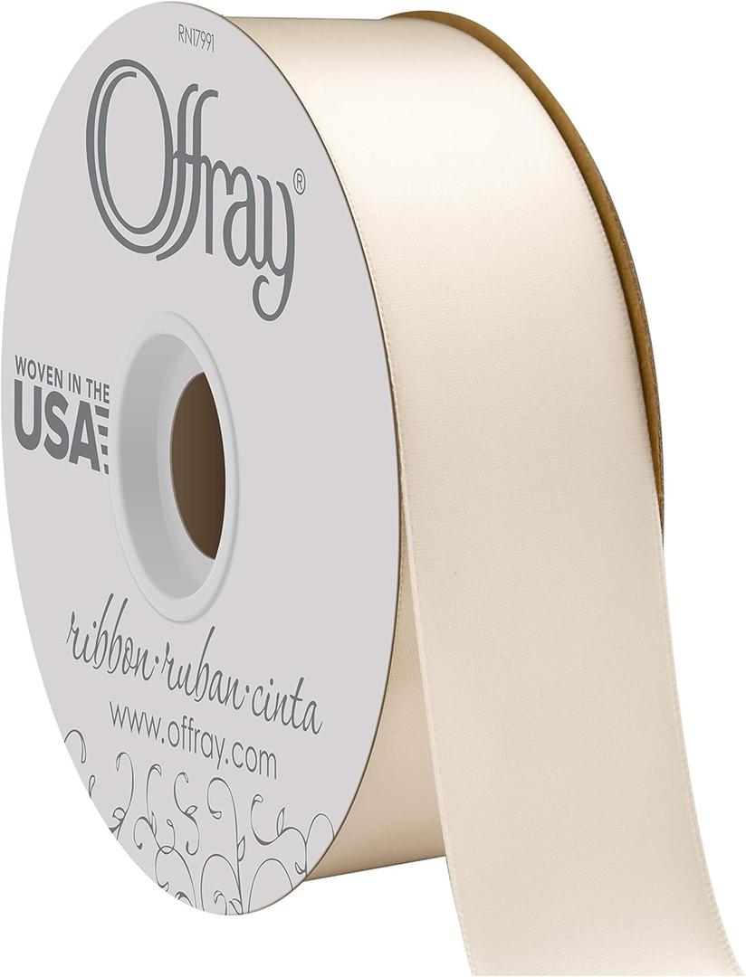 Offray Berwick 1.5" Wide Double Face Satin Ribbon, Cream Ivory, 50 Yds