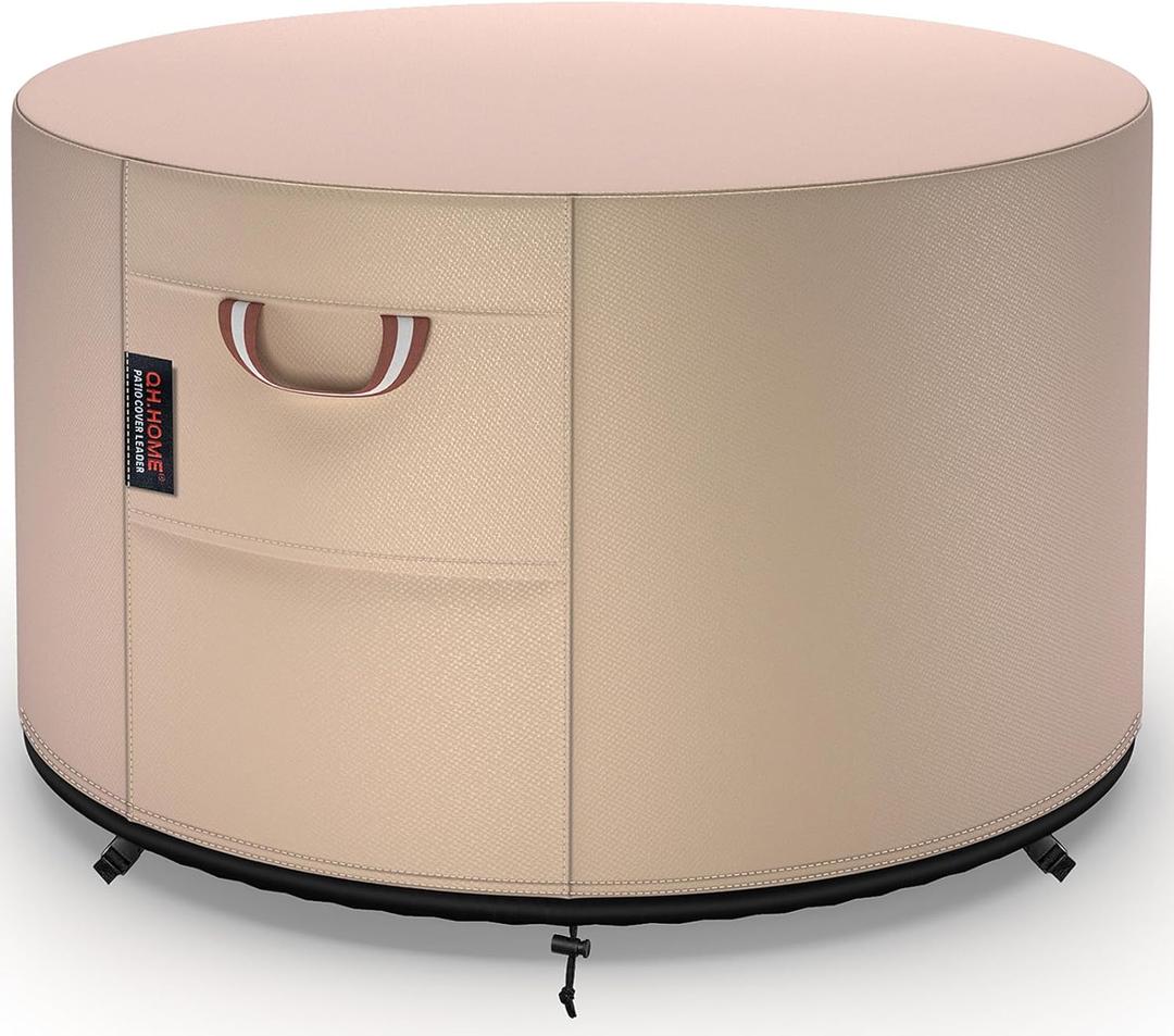 QH.HOME Fire Pit Cover Round-36" D X 24" H Inch Heavy Duty 900D Strong Tear-Resistant and UV Resistant and Waterproof and Fading Resistant Polyester Firepit Covers Round for Outdoor Fire Pit-Wheat