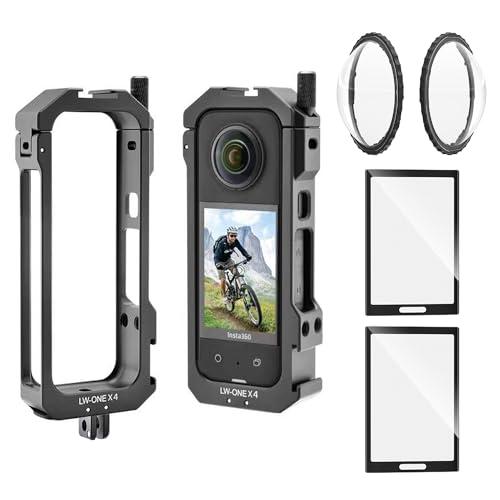 debous Insta 360 X4 Aluminum Frame Cage Case Bag Glass Lens Guard Set Screen Protector for Insta360 X4 X 4 Accessories Kit Anti-Scratch Metal Housing Shell Tempered Glass Protective Film Cover