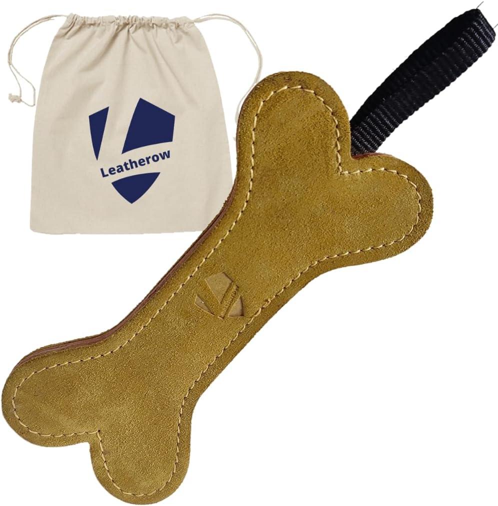 Leather Dog Toys for Small Puppies, Genuine Leather Chew Toys, Safe Puppy Toys, Durable Dog Chews for Teething, Interactive Play, Training, and Healthy Chewing (Bone)