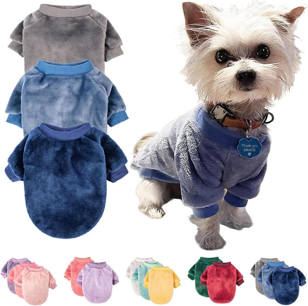 FabriCastle Small Dog Sweater, 3-Pack Dog & Cat Clothes, Soft and Warm Pet Jackets for Dogs Male & Girl, Winter Pet Apparel Costumes, Puppy Outfits (Grey, Blue, Dark Blue, Medium)