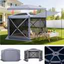 VEVOR Pop up Gazebo Screen Tent, 12 x 12 ft Large 6-Sided Camping Canopy Tent with Removable Top & Carry Bag, Quick-Set & Bite-Proof, Screen House Sun Shelter for 8-10 Persons Backyard Patio, Grey