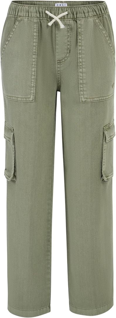 Roxy Girls' Precious Wide Leg Twill Cargo Pants, Relaxed Fit (7, Oil Green)