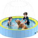 Heeyoo Foldable Dog Pool with Sprinkler for Large Dogs, Portable Hard Plastic PVC Pet Bathing Tub, Outdoor Collapsible Swimming Pool for Pets, 79''x 12''