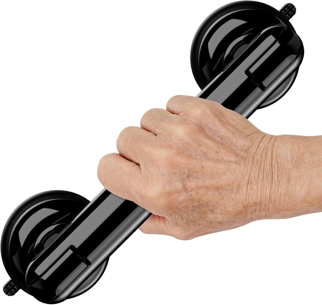 Upgraded Grab Bars for Shower Bathtub Bathroom Wall, Heavy-Duty Suction Grab Bars Shower Handle Safety for Elderly Seniors Handicap, No Drilling Tool-Free, Easy Removal and Reusable (Black)