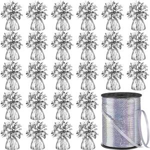 Yunsailing 9 Pcs Balloon Weights Metallic Anchor Balloon Holder for Helium Balloons Heavy Table Weights and 1 Roll Iridescent Crimped Ribbon for Birthday Wedding Baby Shower Party(Dazzling Colors)