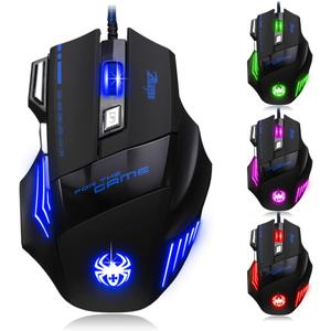 zelotes Wired Gaming Mouse with Fire Button,7200 DPI,7 Buttons,Ergonomic Design,LED Illumination,Corded Optical Mouse Mice for Laptop,PC,Mac,Black