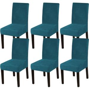 Turquoize Velvet Dining Chair Covers for Chair Covers Set of 6, Stretch Dining Chair Slipcover Parsons Chair Covers Removable Chair Protector Covers for Hotel, Thick Soft Velvet Fabric (6, Deep Teal)