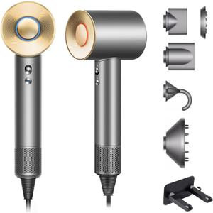 Brushless Powerful Hair Dryer, 1600W 110,000 RPM Fast Drying High Speed Blow Dryer with Negative Ion Technology, Portable Lightweight with Diffuser and Nozzle for Home Salon Travel, Grey