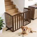 Freestanding Dog Gate Indoor,Doggie Gate Foldable Pet Gates for Doorways,Stairs or Hallways, Wooden Brown Pet Gate for the House, Pet Fence with Support Feet Included,32 "Height-6 Panels